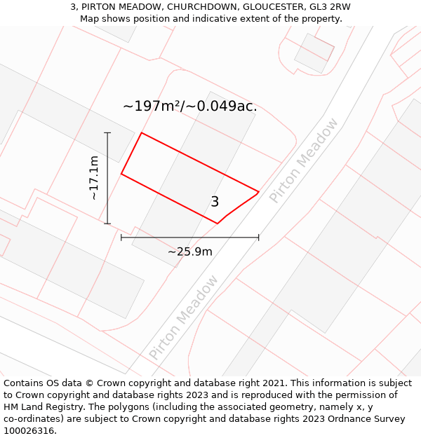 3, PIRTON MEADOW, CHURCHDOWN, GLOUCESTER, GL3 2RW: Plot and title map