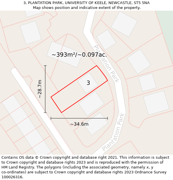 3, PLANTATION PARK, UNIVERSITY OF KEELE, NEWCASTLE, ST5 5NA: Plot and title map