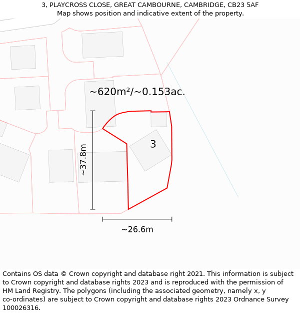 3, PLAYCROSS CLOSE, GREAT CAMBOURNE, CAMBRIDGE, CB23 5AF: Plot and title map