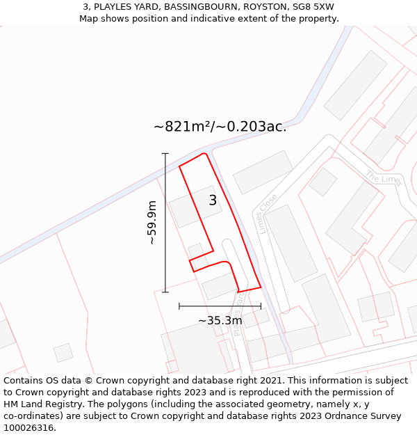 3, PLAYLES YARD, BASSINGBOURN, ROYSTON, SG8 5XW: Plot and title map