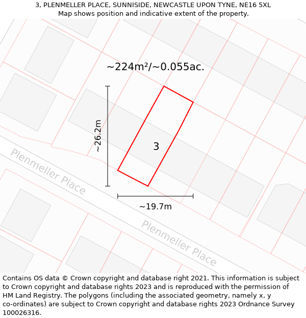 3, PLENMELLER PLACE, SUNNISIDE, NEWCASTLE UPON TYNE, NE16 5XL: Plot and title map