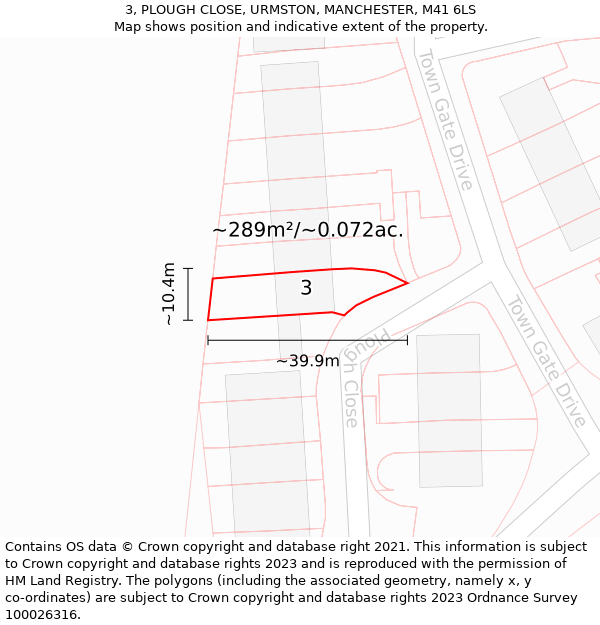 3, PLOUGH CLOSE, URMSTON, MANCHESTER, M41 6LS: Plot and title map