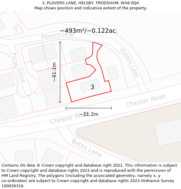 3, PLOVERS LANE, HELSBY, FRODSHAM, WA6 0QA: Plot and title map