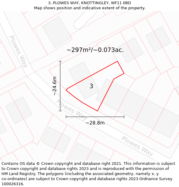 3, PLOWES WAY, KNOTTINGLEY, WF11 0BD: Plot and title map