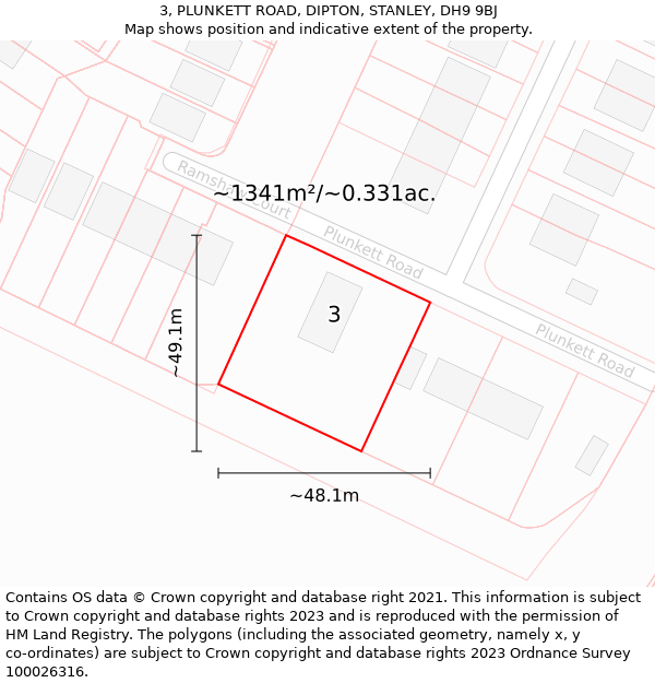 3, PLUNKETT ROAD, DIPTON, STANLEY, DH9 9BJ: Plot and title map