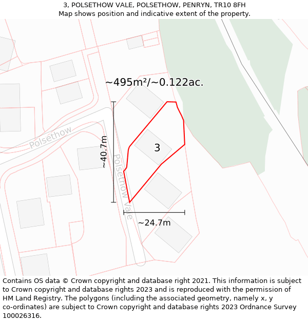 3, POLSETHOW VALE, POLSETHOW, PENRYN, TR10 8FH: Plot and title map