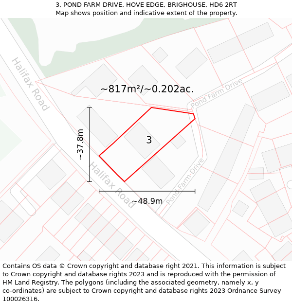 3, POND FARM DRIVE, HOVE EDGE, BRIGHOUSE, HD6 2RT: Plot and title map