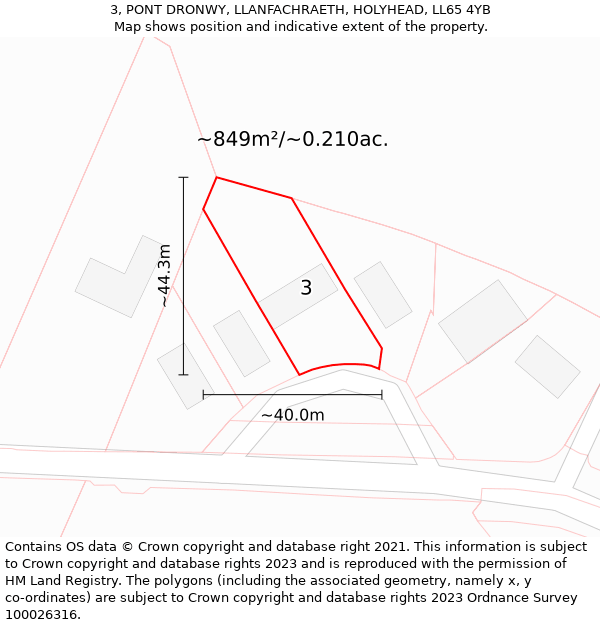 3, PONT DRONWY, LLANFACHRAETH, HOLYHEAD, LL65 4YB: Plot and title map