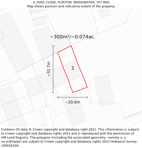 3, POOL CLOSE, PURITON, BRIDGWATER, TA7 8DG: Plot and title map