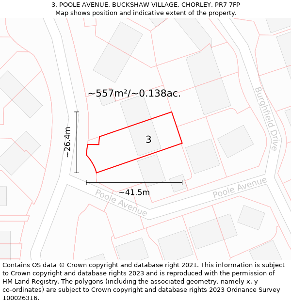 3, POOLE AVENUE, BUCKSHAW VILLAGE, CHORLEY, PR7 7FP: Plot and title map