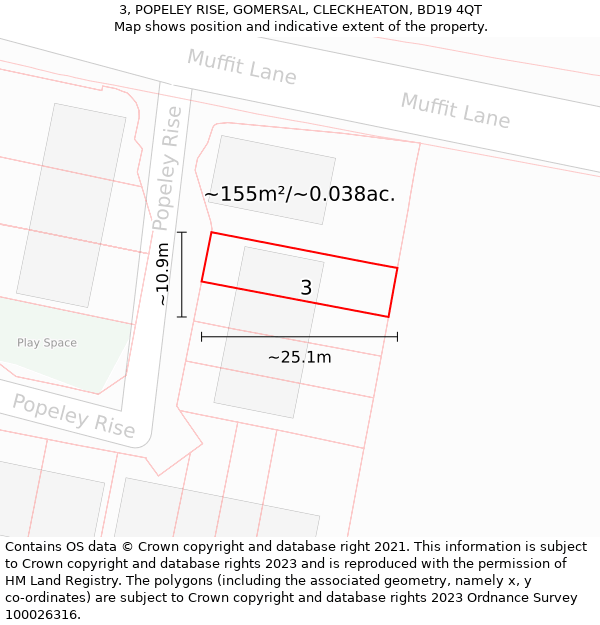 3, POPELEY RISE, GOMERSAL, CLECKHEATON, BD19 4QT: Plot and title map