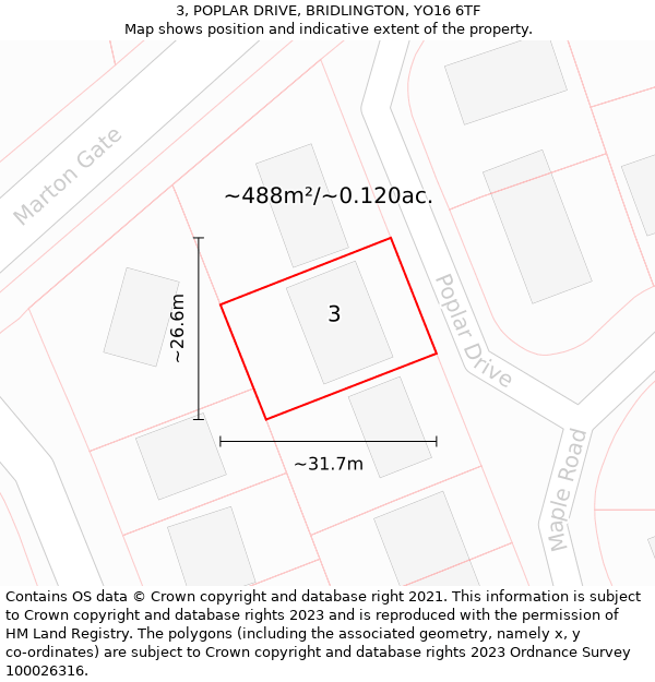 3, POPLAR DRIVE, BRIDLINGTON, YO16 6TF: Plot and title map