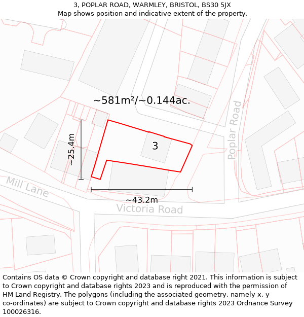 3, POPLAR ROAD, WARMLEY, BRISTOL, BS30 5JX: Plot and title map