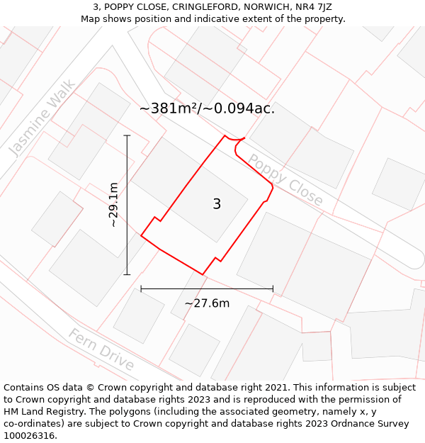 3, POPPY CLOSE, CRINGLEFORD, NORWICH, NR4 7JZ: Plot and title map