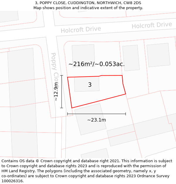 3, POPPY CLOSE, CUDDINGTON, NORTHWICH, CW8 2DS: Plot and title map