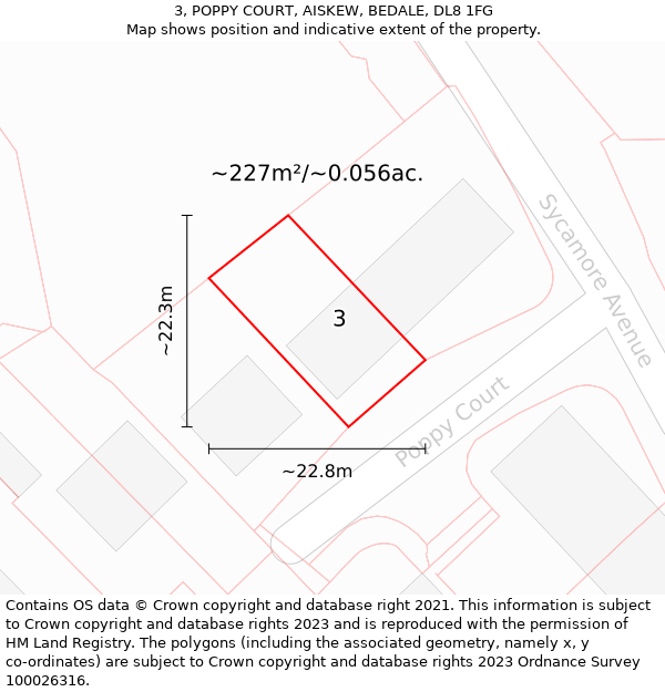 3, POPPY COURT, AISKEW, BEDALE, DL8 1FG: Plot and title map