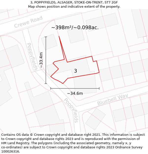 3, POPPYFIELDS, ALSAGER, STOKE-ON-TRENT, ST7 2GF: Plot and title map