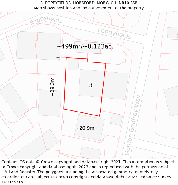 3, POPPYFIELDS, HORSFORD, NORWICH, NR10 3SR: Plot and title map