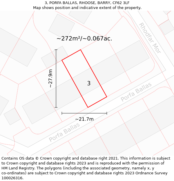 3, PORFA BALLAS, RHOOSE, BARRY, CF62 3LF: Plot and title map