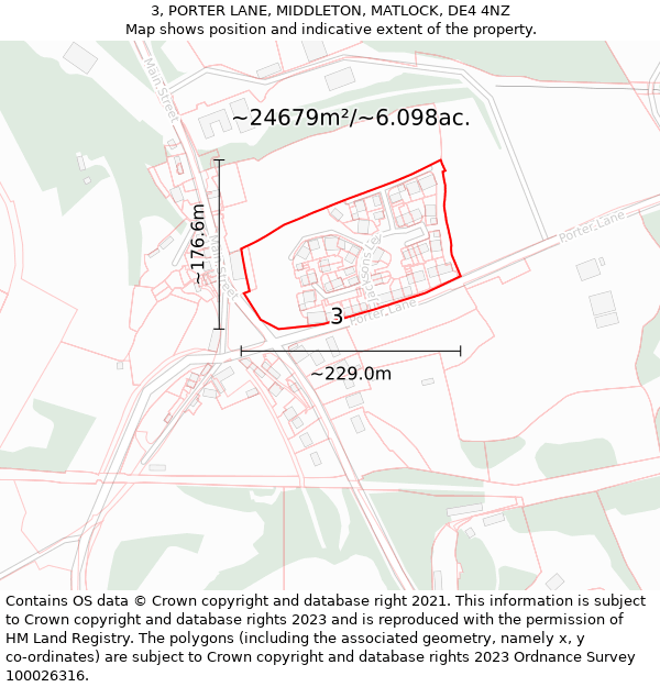 3, PORTER LANE, MIDDLETON, MATLOCK, DE4 4NZ: Plot and title map