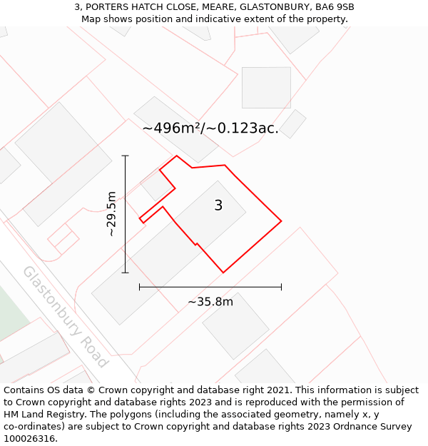 3, PORTERS HATCH CLOSE, MEARE, GLASTONBURY, BA6 9SB: Plot and title map