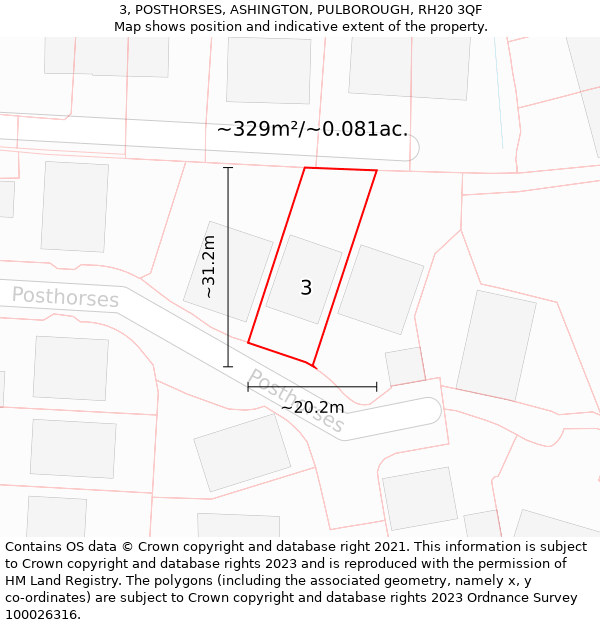 3, POSTHORSES, ASHINGTON, PULBOROUGH, RH20 3QF: Plot and title map