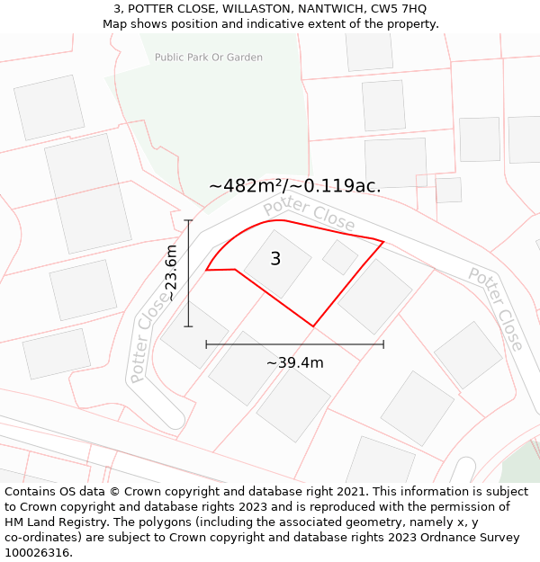 3, POTTER CLOSE, WILLASTON, NANTWICH, CW5 7HQ: Plot and title map