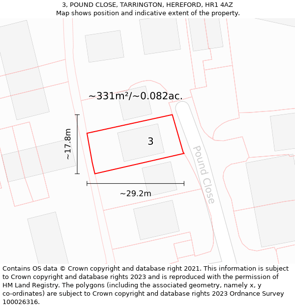 3, POUND CLOSE, TARRINGTON, HEREFORD, HR1 4AZ: Plot and title map