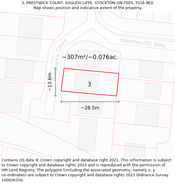 3, PRESTWICK COURT, EAGLESCLIFFE, STOCKTON-ON-TEES, TS16 9ED: Plot and title map