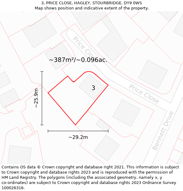 3, PRICE CLOSE, HAGLEY, STOURBRIDGE, DY9 0WS: Plot and title map