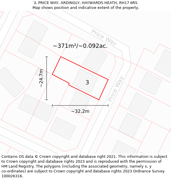 3, PRICE WAY, ARDINGLY, HAYWARDS HEATH, RH17 6RS: Plot and title map