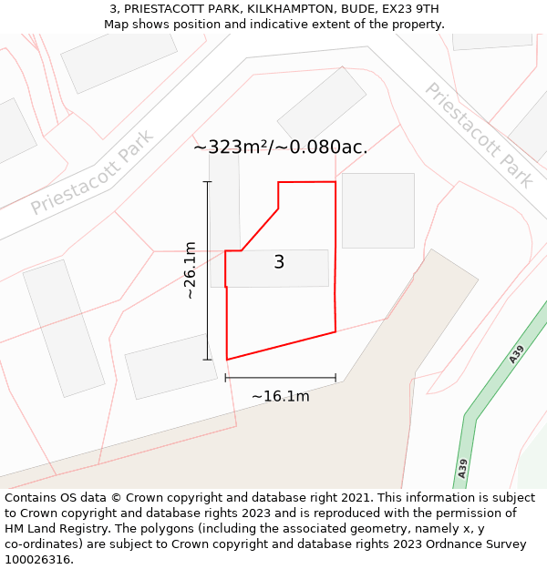 3, PRIESTACOTT PARK, KILKHAMPTON, BUDE, EX23 9TH: Plot and title map