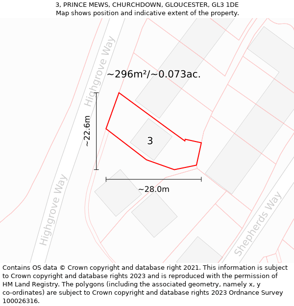 3, PRINCE MEWS, CHURCHDOWN, GLOUCESTER, GL3 1DE: Plot and title map