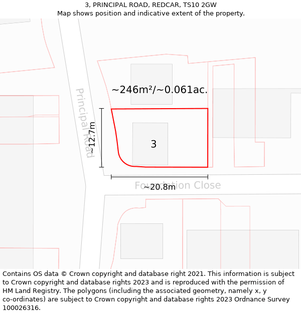 3, PRINCIPAL ROAD, REDCAR, TS10 2GW: Plot and title map