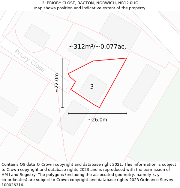 3, PRIORY CLOSE, BACTON, NORWICH, NR12 0HG: Plot and title map