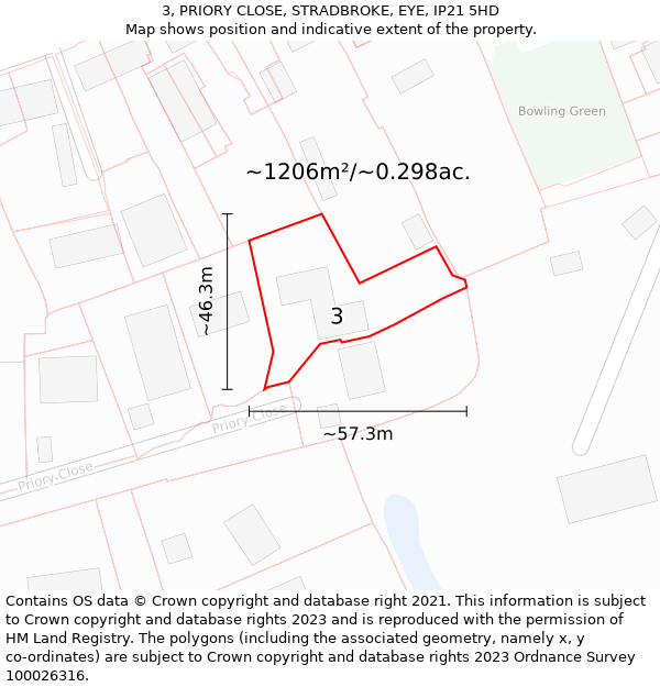 3, PRIORY CLOSE, STRADBROKE, EYE, IP21 5HD: Plot and title map