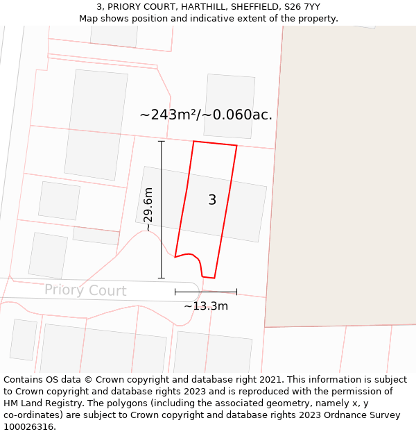 3, PRIORY COURT, HARTHILL, SHEFFIELD, S26 7YY: Plot and title map