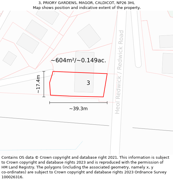 3, PRIORY GARDENS, MAGOR, CALDICOT, NP26 3HL: Plot and title map