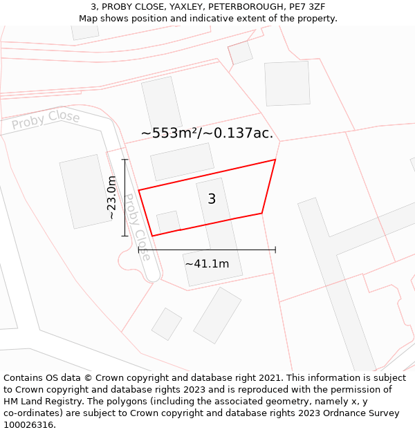 3, PROBY CLOSE, YAXLEY, PETERBOROUGH, PE7 3ZF: Plot and title map