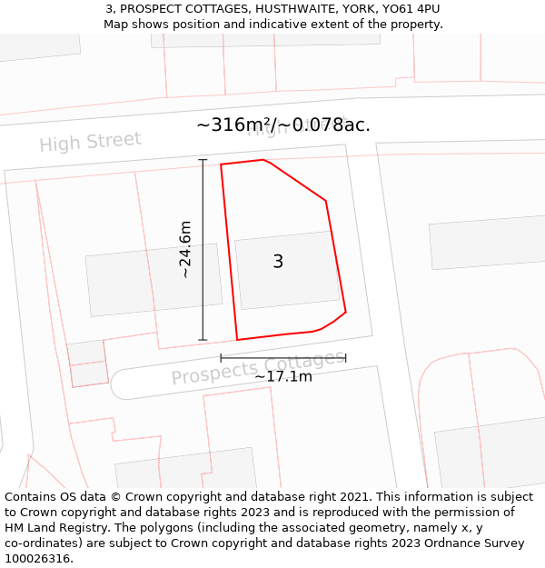 3, PROSPECT COTTAGES, HUSTHWAITE, YORK, YO61 4PU: Plot and title map