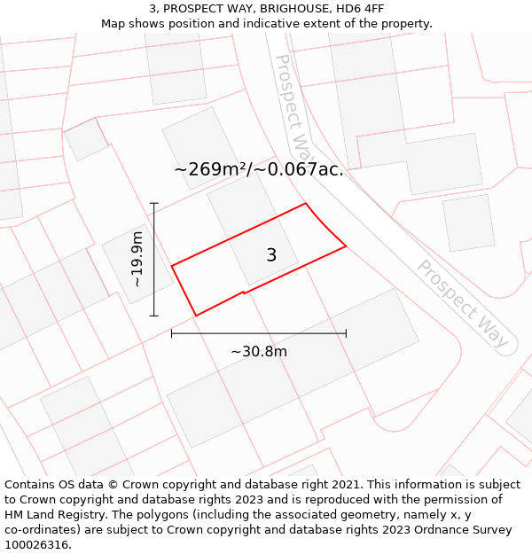 3, PROSPECT WAY, BRIGHOUSE, HD6 4FF: Plot and title map