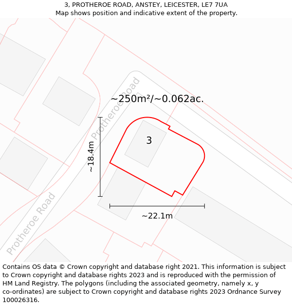 3, PROTHEROE ROAD, ANSTEY, LEICESTER, LE7 7UA: Plot and title map