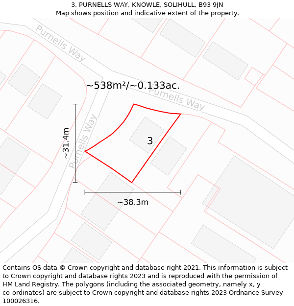 3, PURNELLS WAY, KNOWLE, SOLIHULL, B93 9JN: Plot and title map