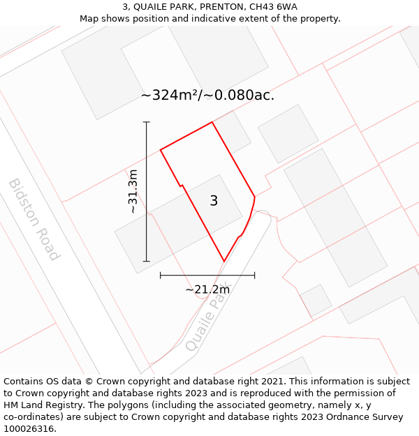 3, QUAILE PARK, PRENTON, CH43 6WA: Plot and title map