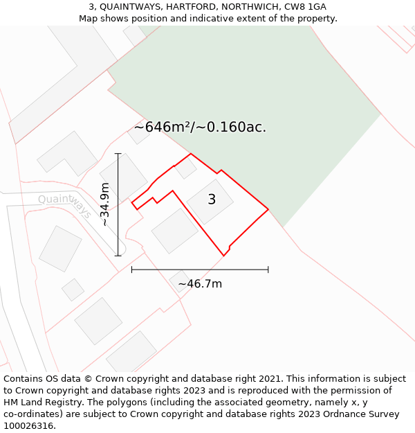 3, QUAINTWAYS, HARTFORD, NORTHWICH, CW8 1GA: Plot and title map