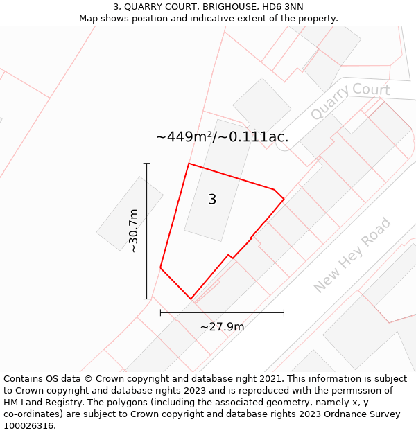 3, QUARRY COURT, BRIGHOUSE, HD6 3NN: Plot and title map