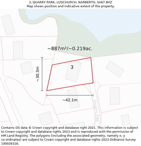 3, QUARRY PARK, LUDCHURCH, NARBERTH, SA67 8HZ: Plot and title map