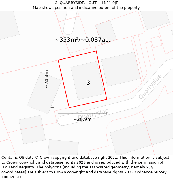3, QUARRYSIDE, LOUTH, LN11 9JE: Plot and title map