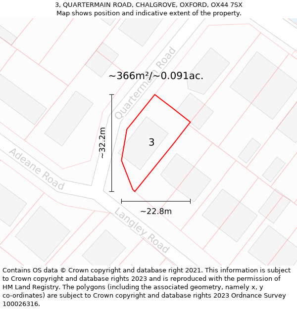 3, QUARTERMAIN ROAD, CHALGROVE, OXFORD, OX44 7SX: Plot and title map