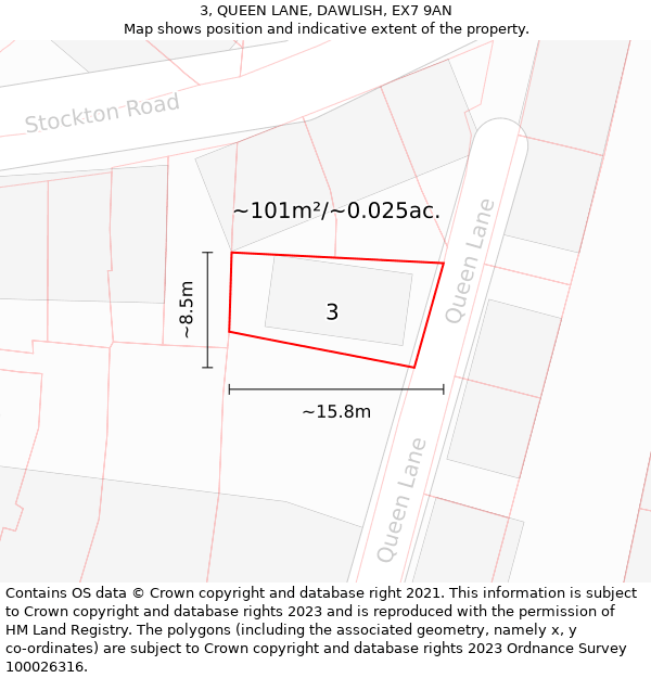 3, QUEEN LANE, DAWLISH, EX7 9AN: Plot and title map